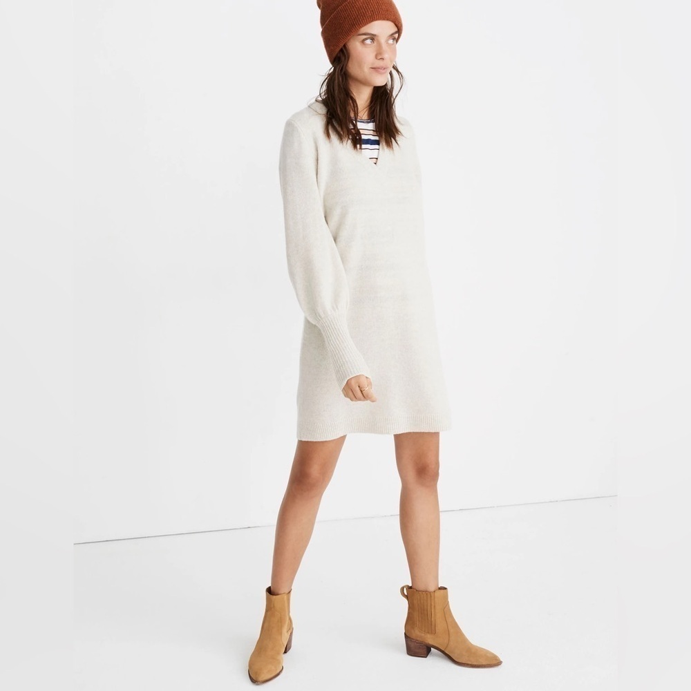 Madewell Bubble-Sleeve Sweater-Dress Merino Wool Blend Long Sleeve